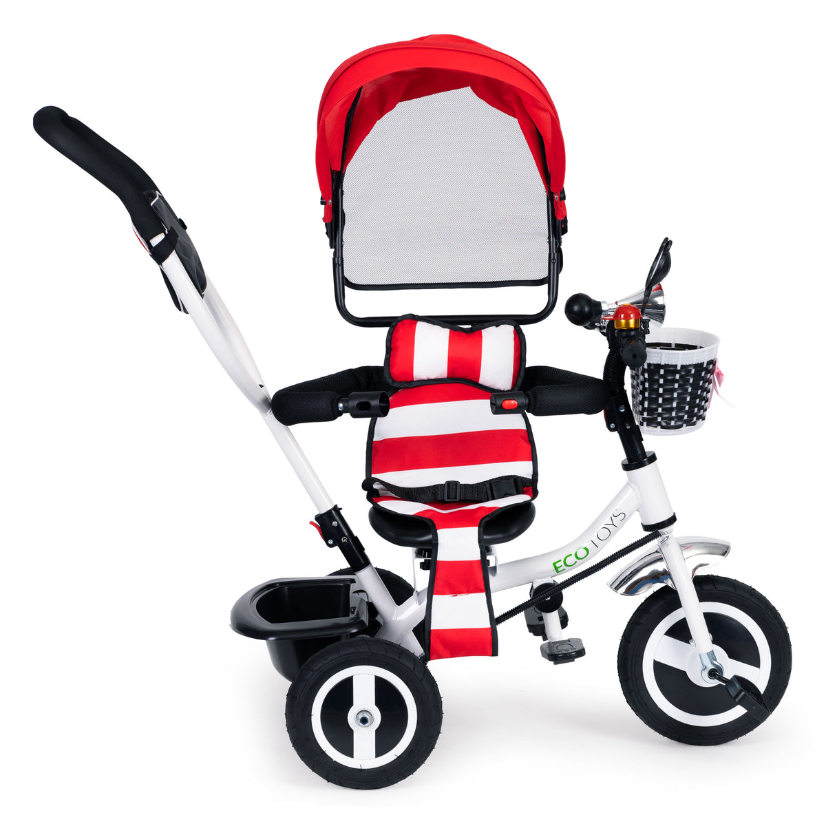 Trīsritenis ar jumtiņu un gumijas riteņiem, sarkans | EcoToys