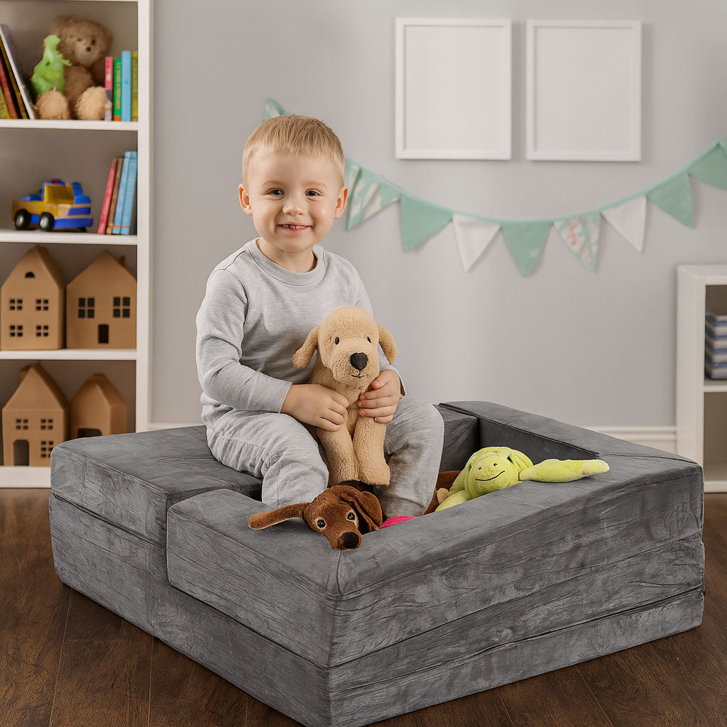 Saliekams modulārs bērnu dīvāns DIY, 4 mīksti spilveni, pelēks | EcoToys