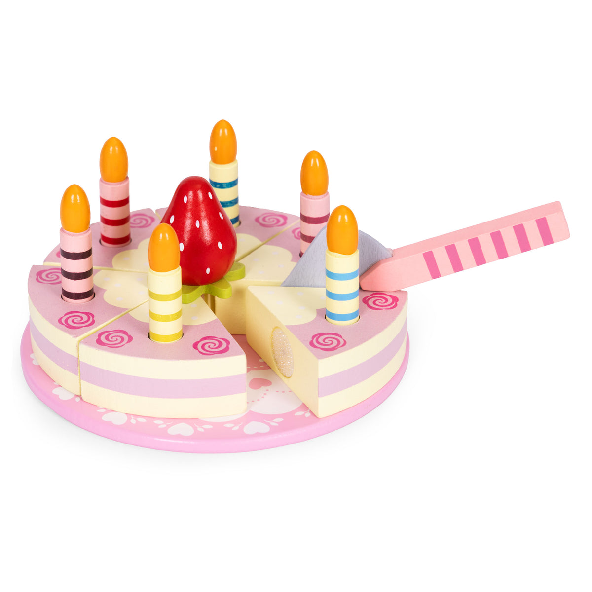 Koka torte ar līplenti, svecītēm un zemenēm, 15 gab. | EcoToys