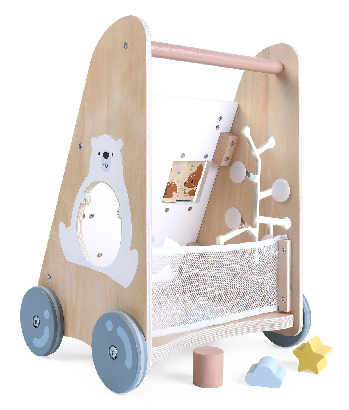 Koka izglītojošie stumjamie ratiņi ar kustīgiem elementiem | EcoToys
