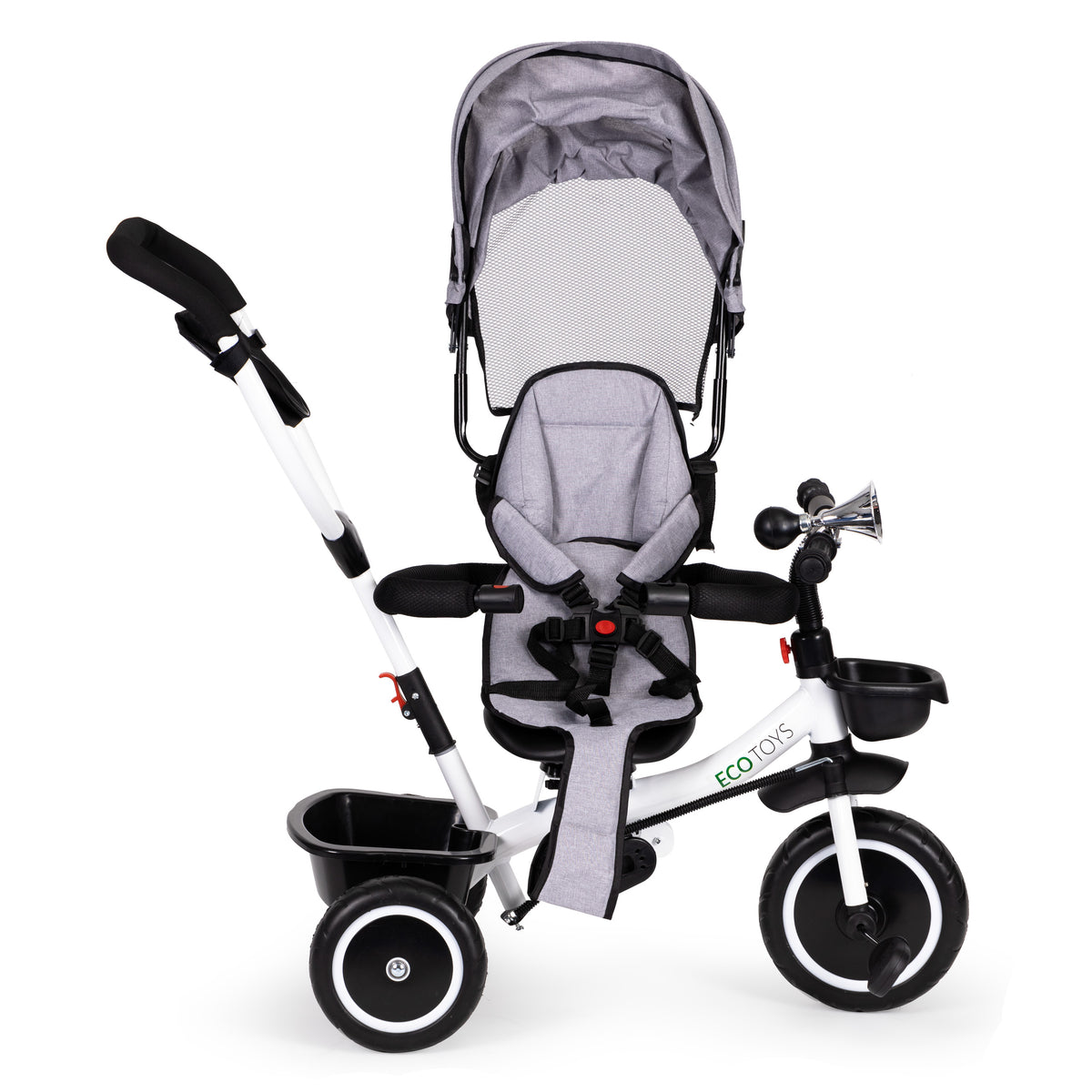 Trīsritenis – ratiņi ar 360° grozāmu sēdekli, pelēks | EcoToys