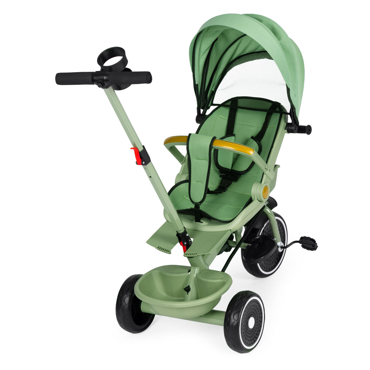 Trīsritenis – ratiņi 2in1 ar grozāmu sēdekli un saliekamu jumtiņu, zaļš | EcoToys