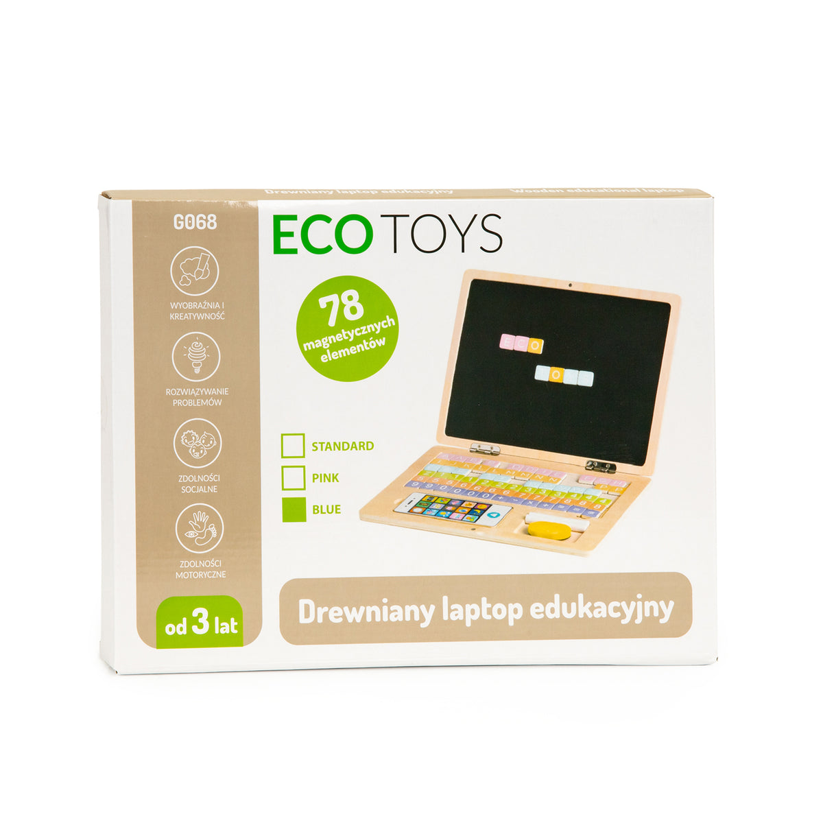 Koka magnētiskā izglītojošā tāfele – portatīvais dators ar telefonu un burtiem | EcoToys