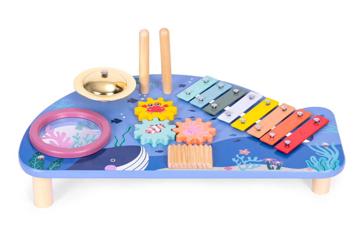 Mūzikas galdiņš ar ksilofonu, šķīvi, tamburīnu un grabuli “Jūra” | EcoToys