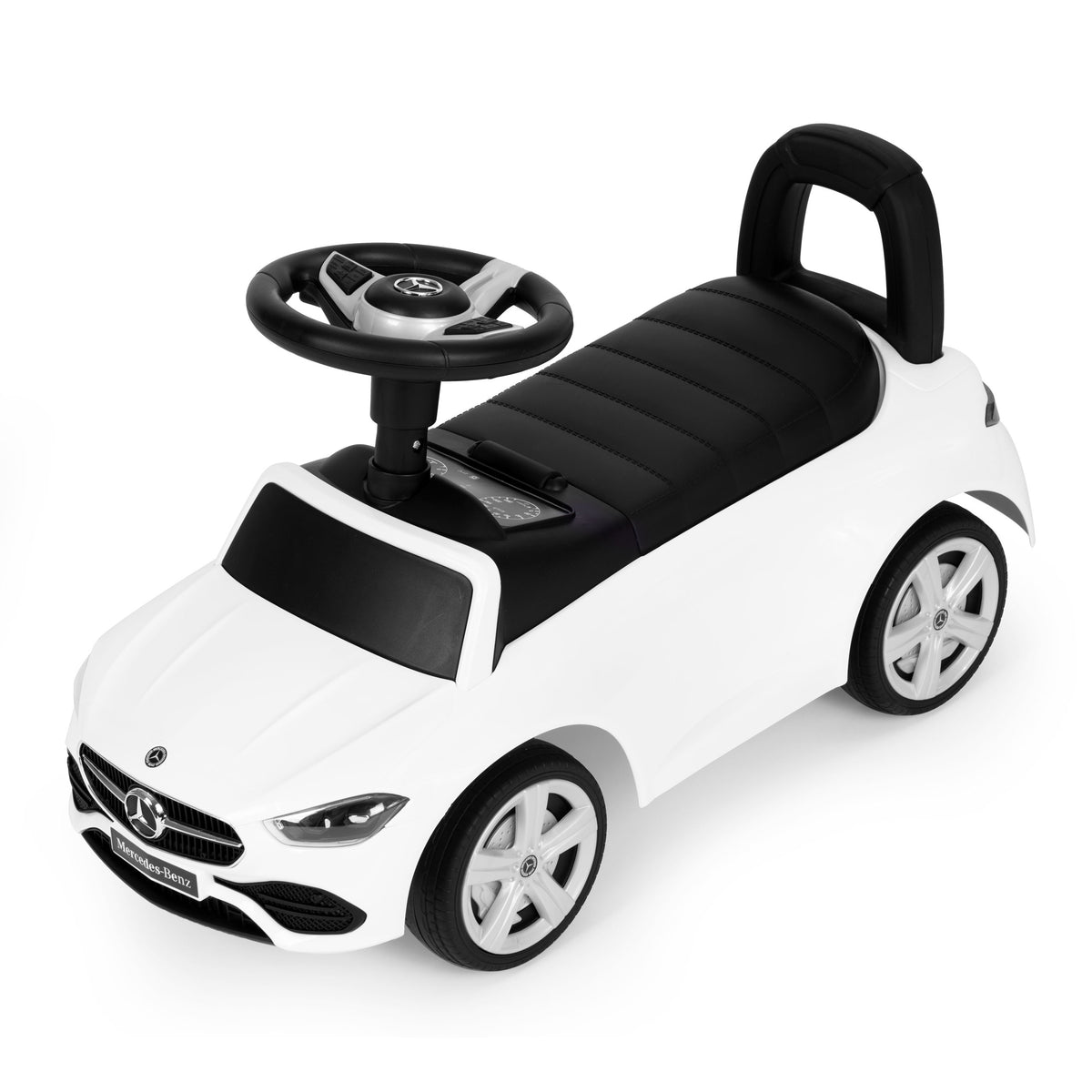 Mercedes C CLASS stumjamā mašīna ar interaktīvu stūri un skaņām, balta | EcoToys