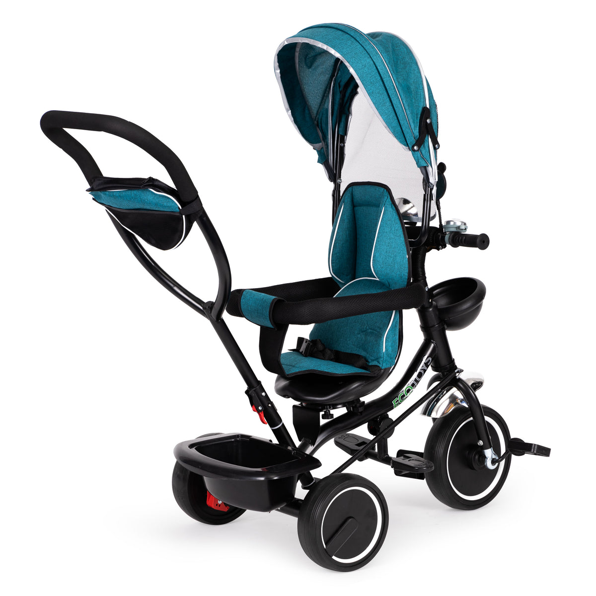 Trīsritenis ar grozāmu sēdekli un jumtiņu, zili zaļš | EcoToys