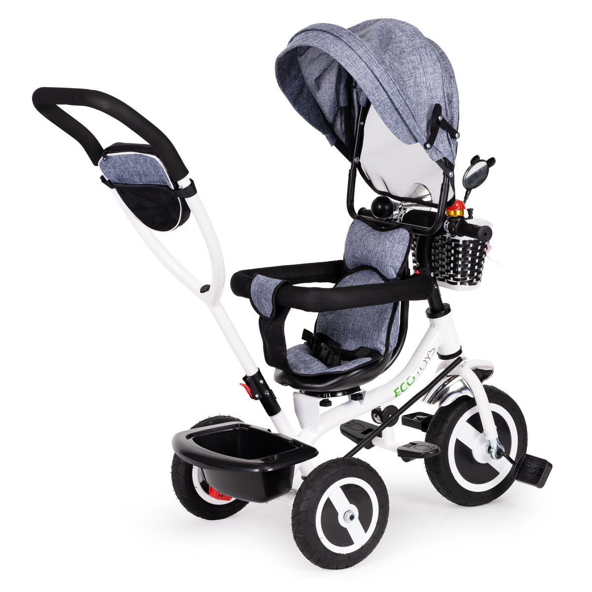 Trīsritenis ar jumtiņu un gumijas riteņiem, pelēks | EcoToys