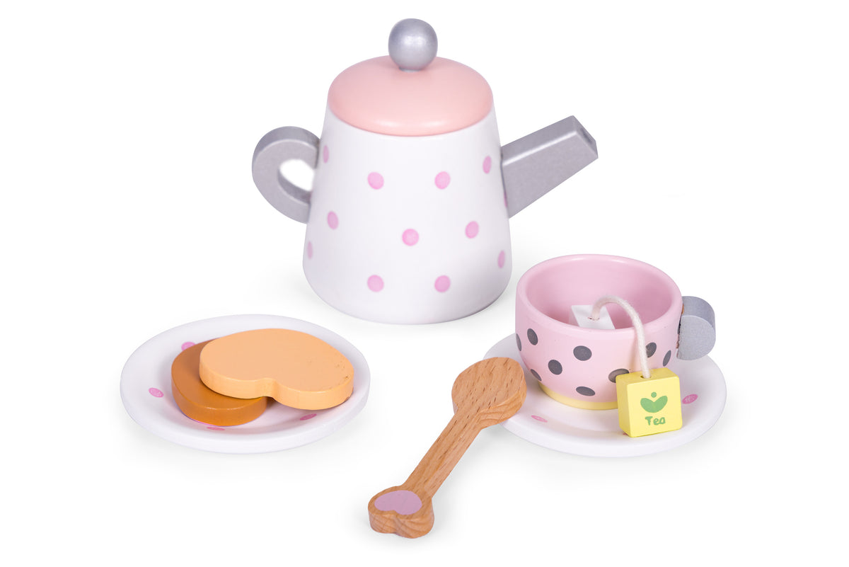 Koka tējas servīze ar tējkannu un tasītēm, 15 gab. | EcoToys