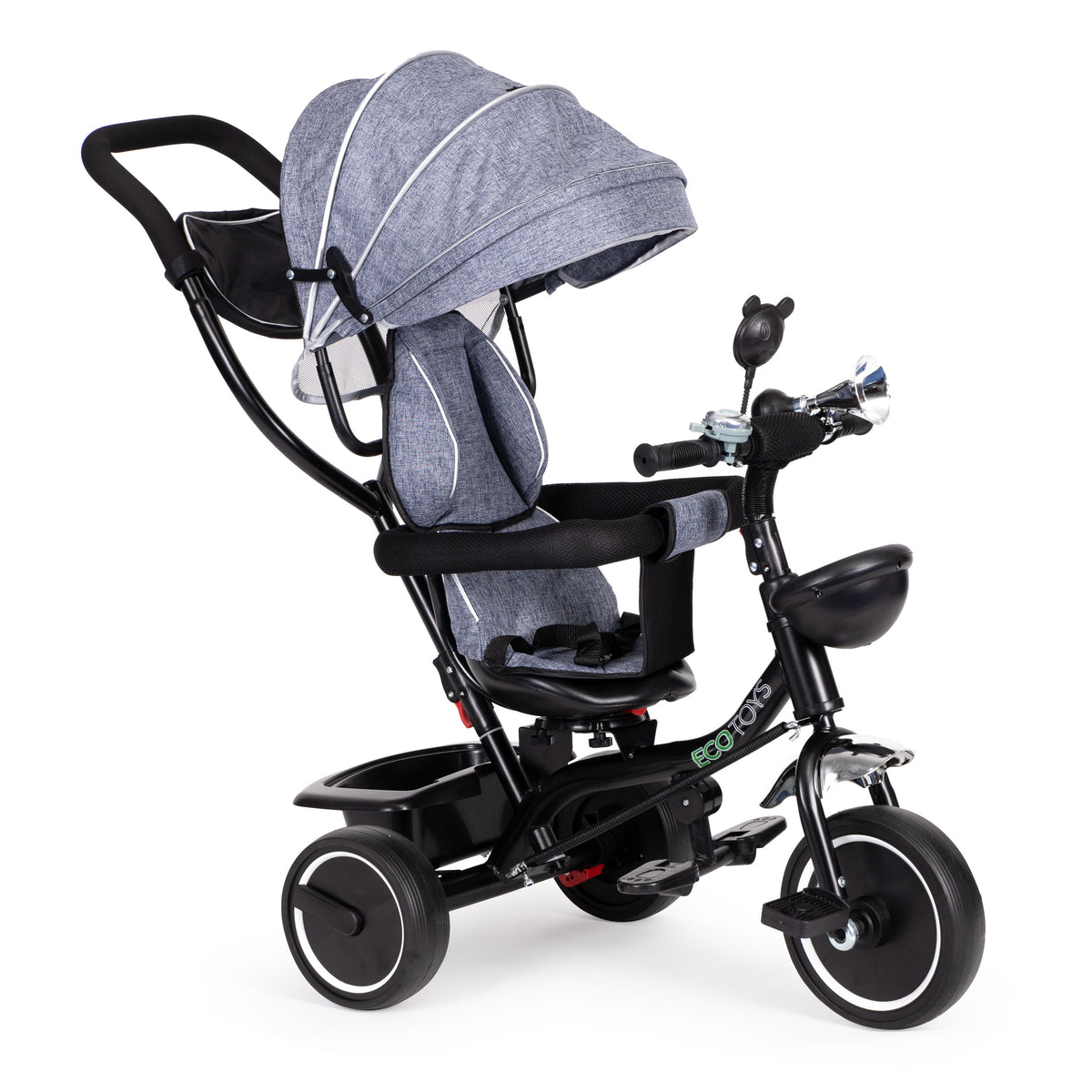 Trīsritenis ar grozāmu sēdekli un jumtiņu, pelēks | EcoToys