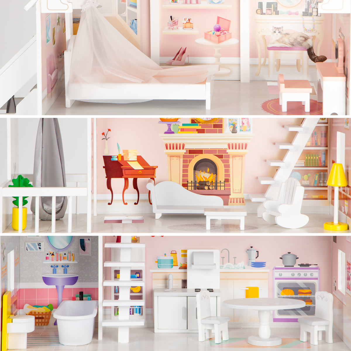 Koka leļļu māja XXL “Pudrowa Mansion” | EcoToys