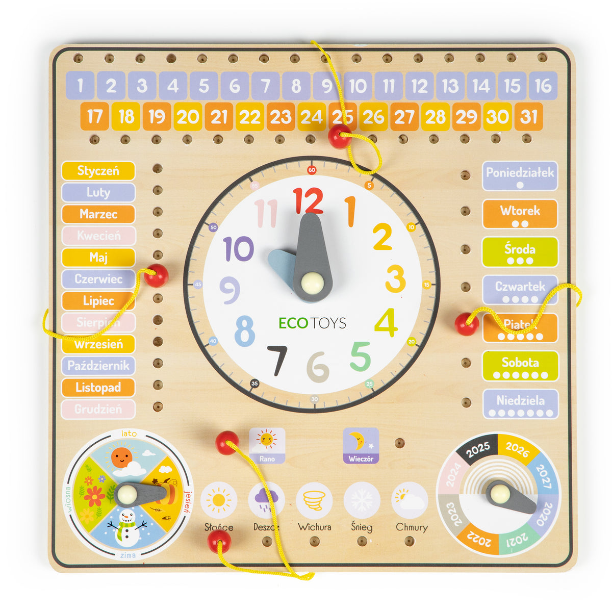 Koka manipulāciju dēlis ar kalendāru un pulksteni | EcoToys