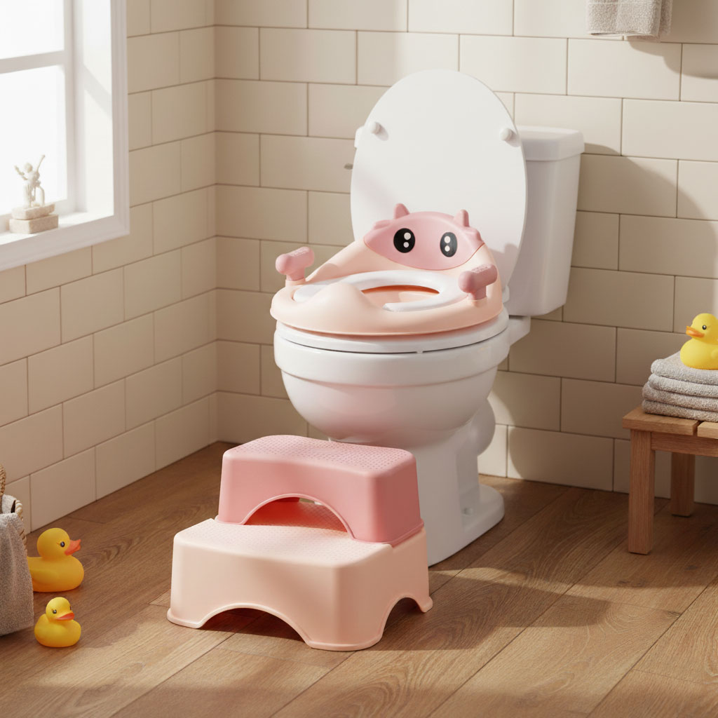 Tualetes sēdeklis bērniem ar pakāpieniem un platformu, rozā | EcoToys