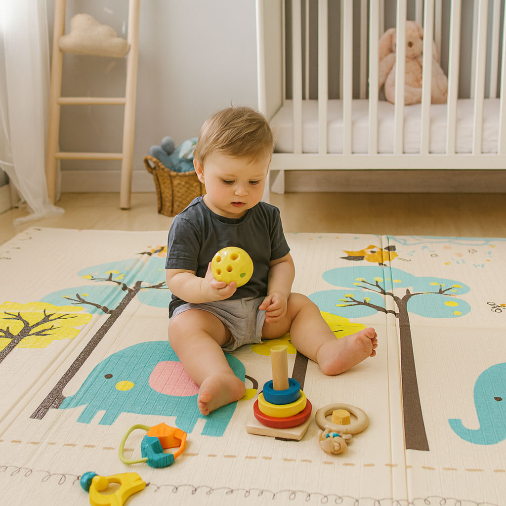 Izglītojošs divpusējs putu paklājs 200x150 cm ar auguma mērītāju un alfabētu | EcoToys