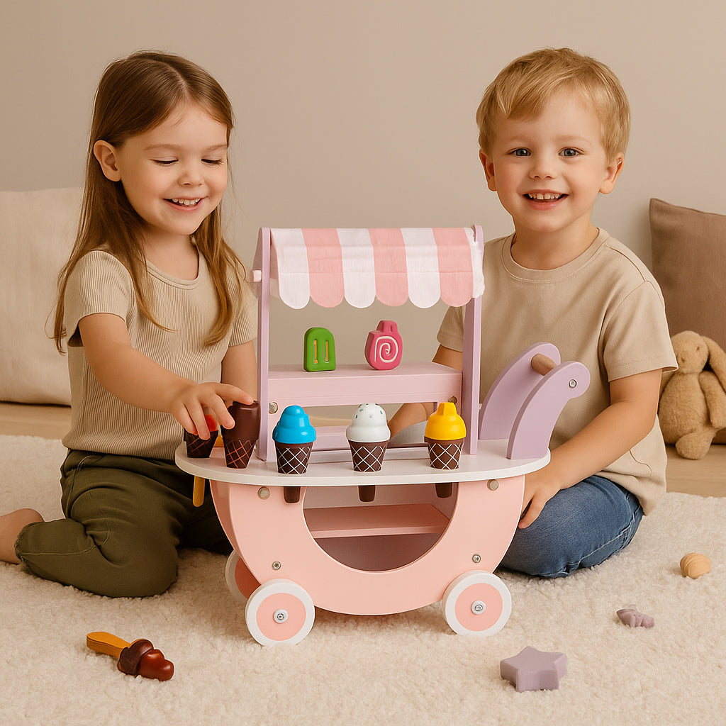 Koka saldējuma ratiņi – bērnu veikals, 12 gab. | EcoToys
