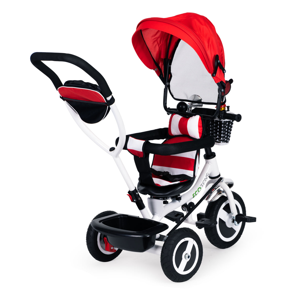 Trīsritenis ar jumtiņu un gumijas riteņiem, sarkans | EcoToys