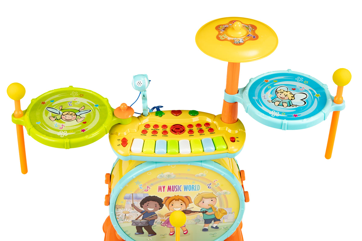 Bungu komplekts ar sintezatoru 2in1, mikrofons, karaoke, MP3, LED | EcoToys