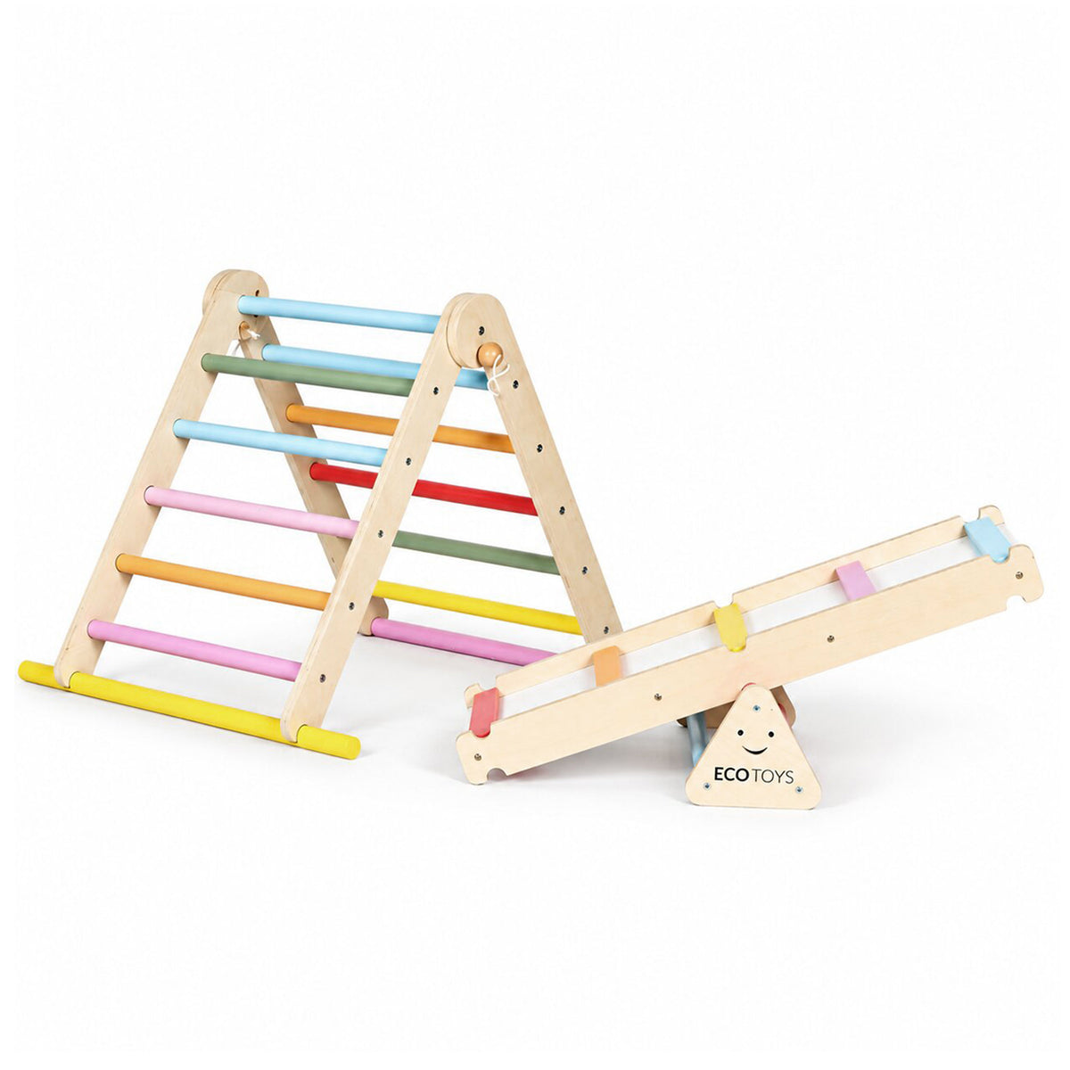 Koka Montessori kāpelēšanas komplekts ar kāpnēm un līdzsvara baļķi “LUNA” | EcoToys
