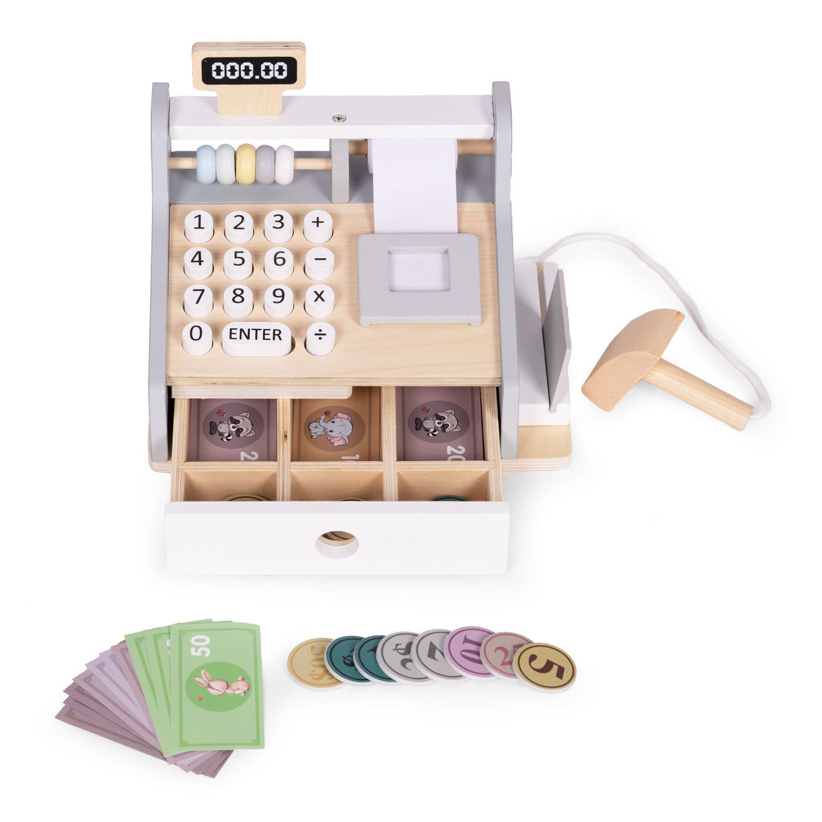Koka bērnu kases aparāts ar skeneri, banknotēm, monētām un karti | EcoToys