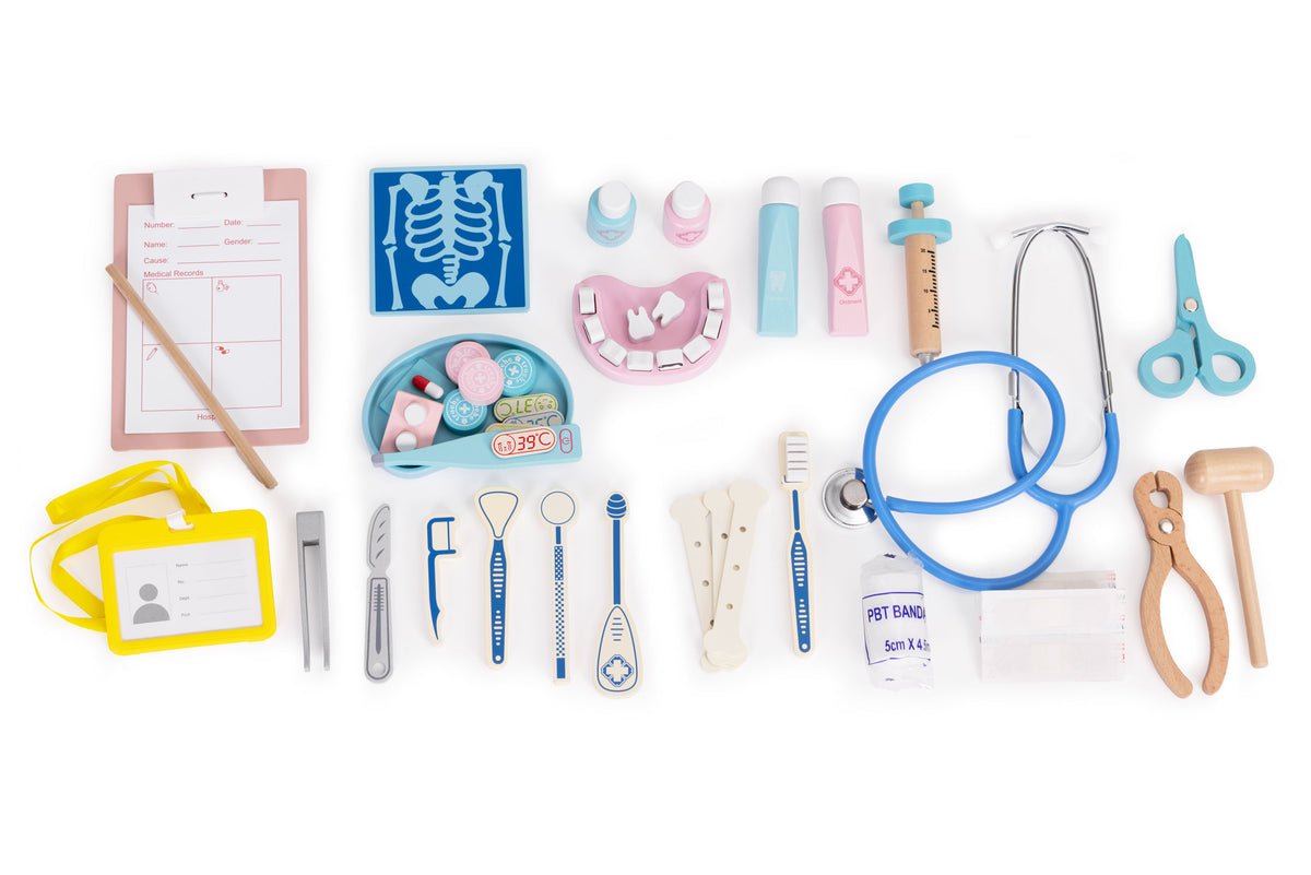 Koka ārsta komplekts bērniem – ārsta koferis, 34 gab. | EcoToys
