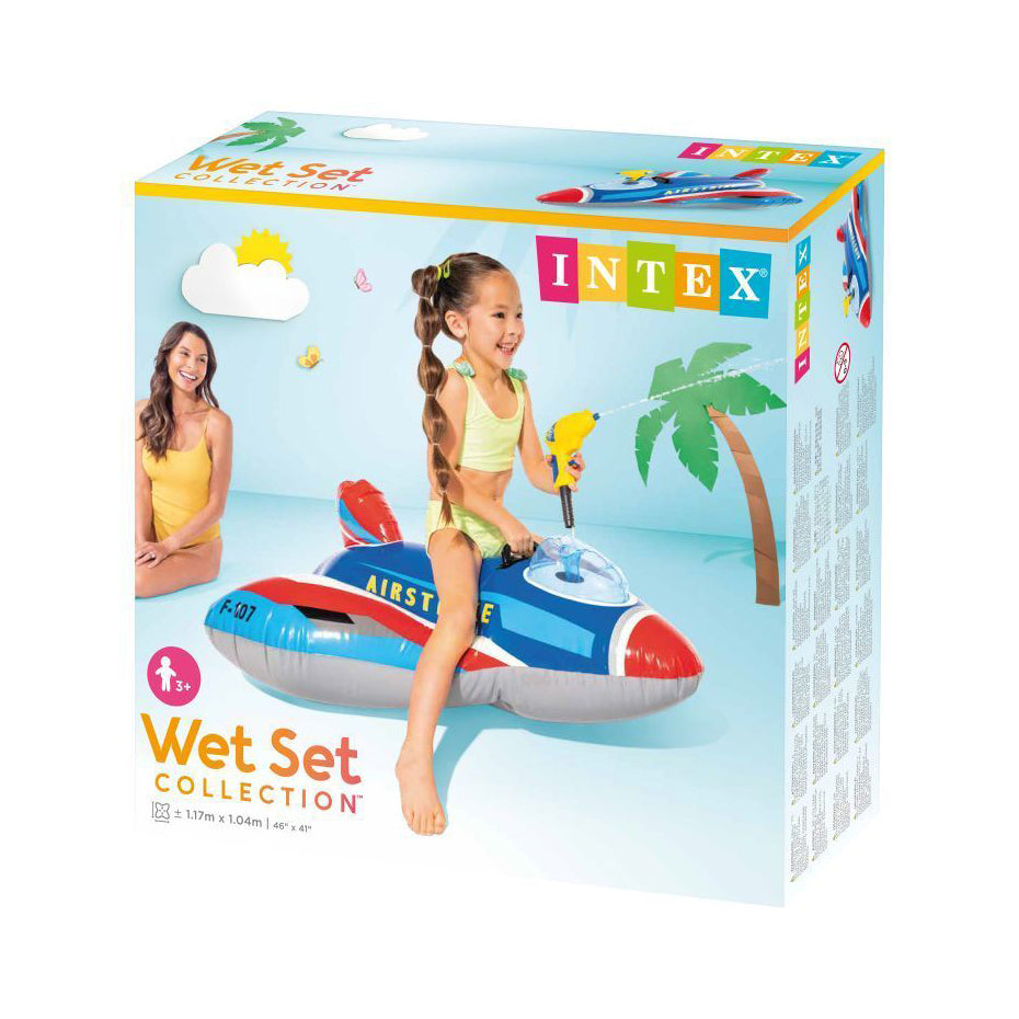 Piepūšama peldēšanas lidmašīna bērniem ar ūdens pistoli, zila INTEX 57531 | EcoToys