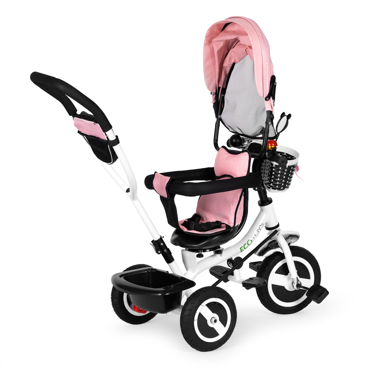 Trīsritenis ar jumtiņu un gumijas riteņiem, rozā | EcoToys