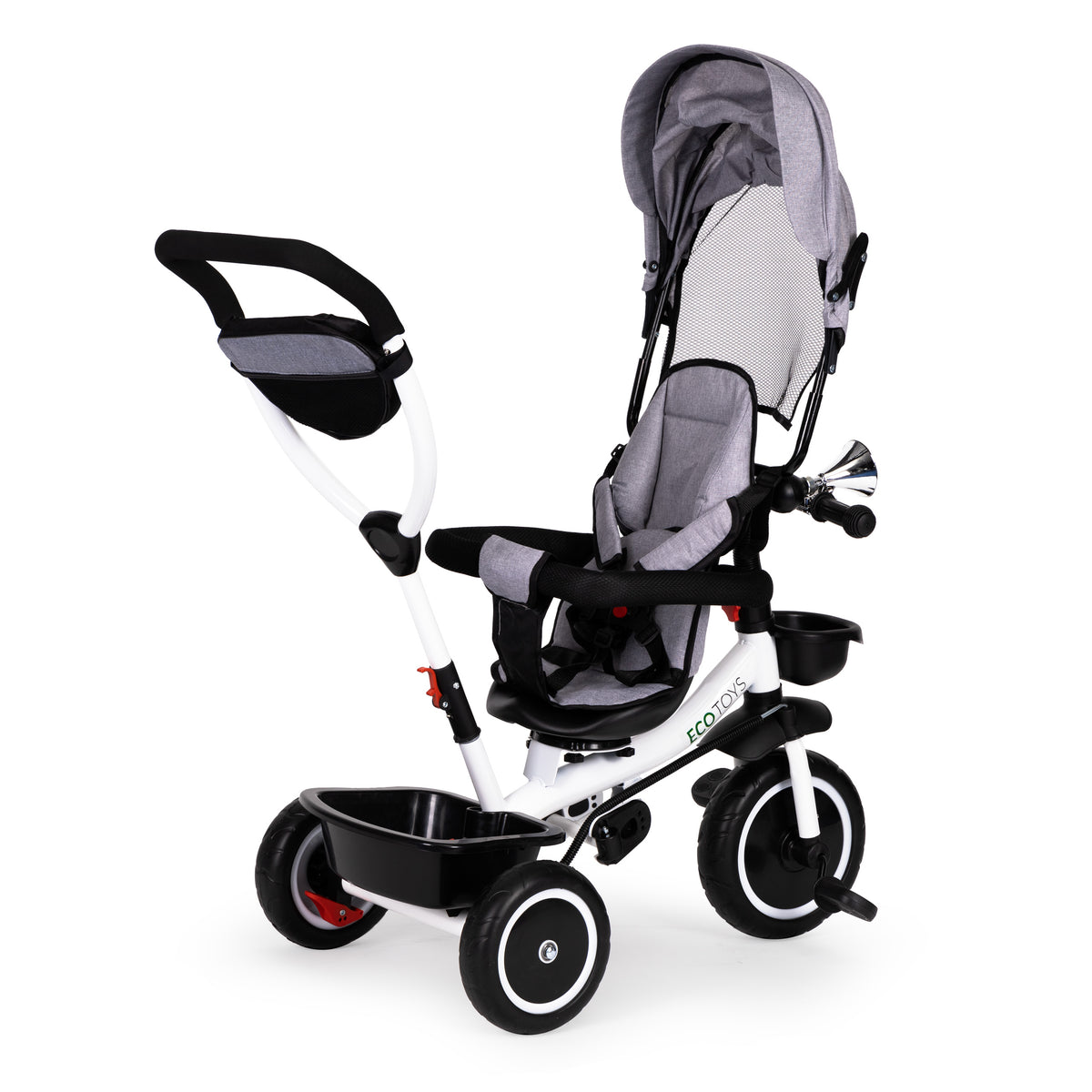 Trīsritenis – ratiņi ar 360° grozāmu sēdekli, pelēks | EcoToys