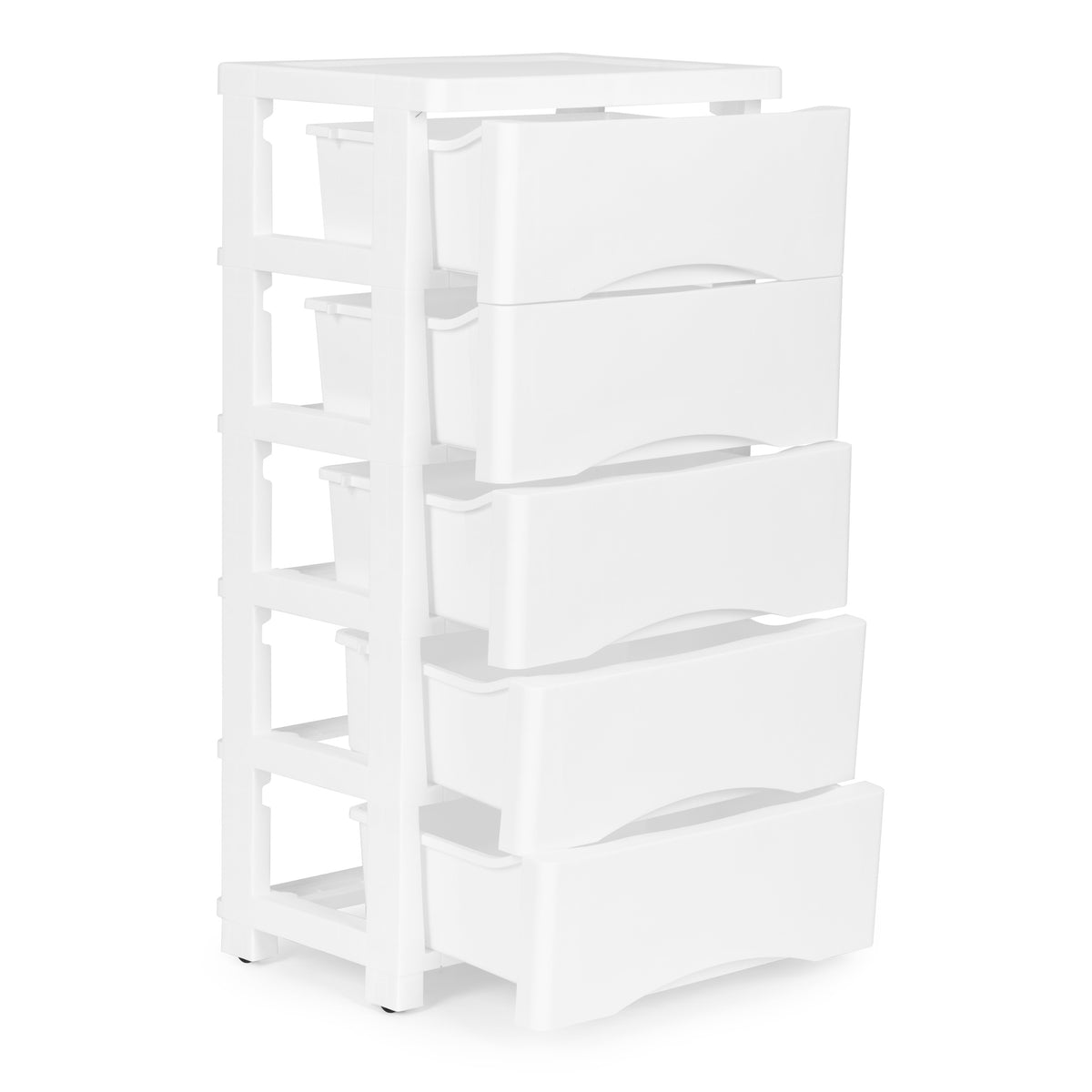 Plaukts ar 5 izvelkamām atvilktnēm uz ritenīšiem, balts ModernHome | EcoToys