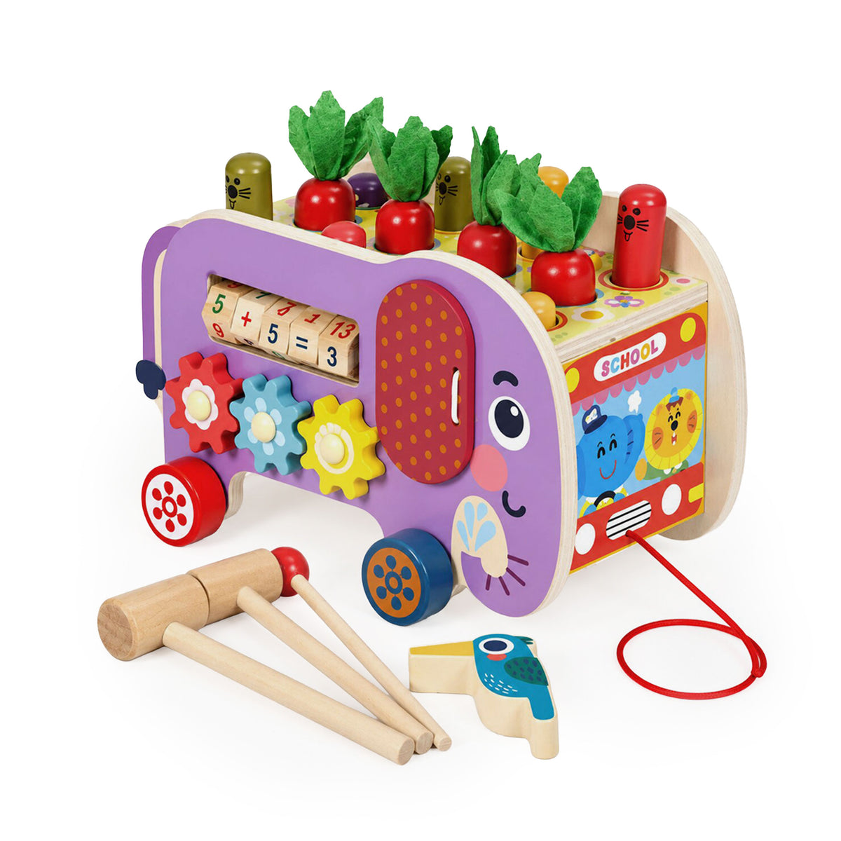Koka aktivitāšu kubs 8in1 “Zilonis” – staigulis, šķirotājs, ksilofons, makšķerēšana | EcoToys