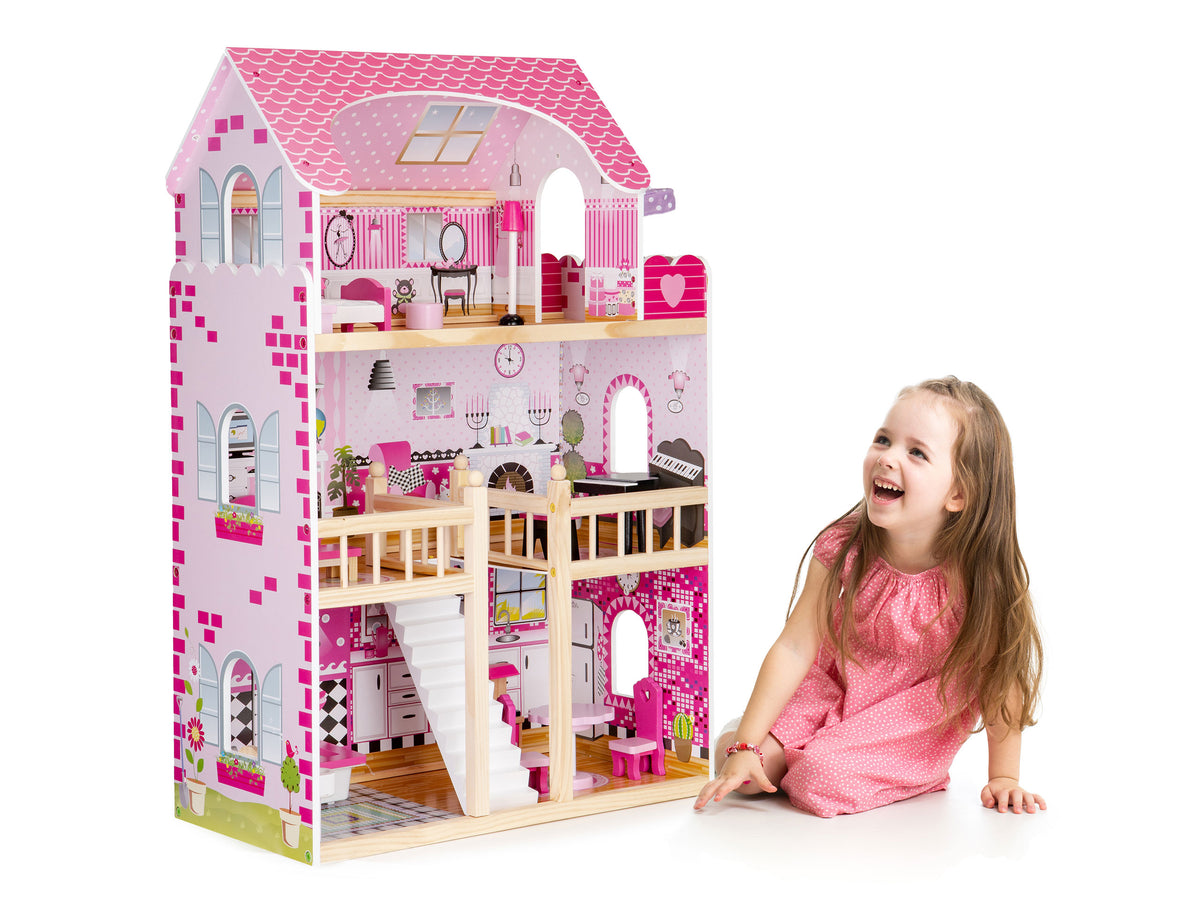 Koka leļļu māja ar mēbelēm | EcoToys