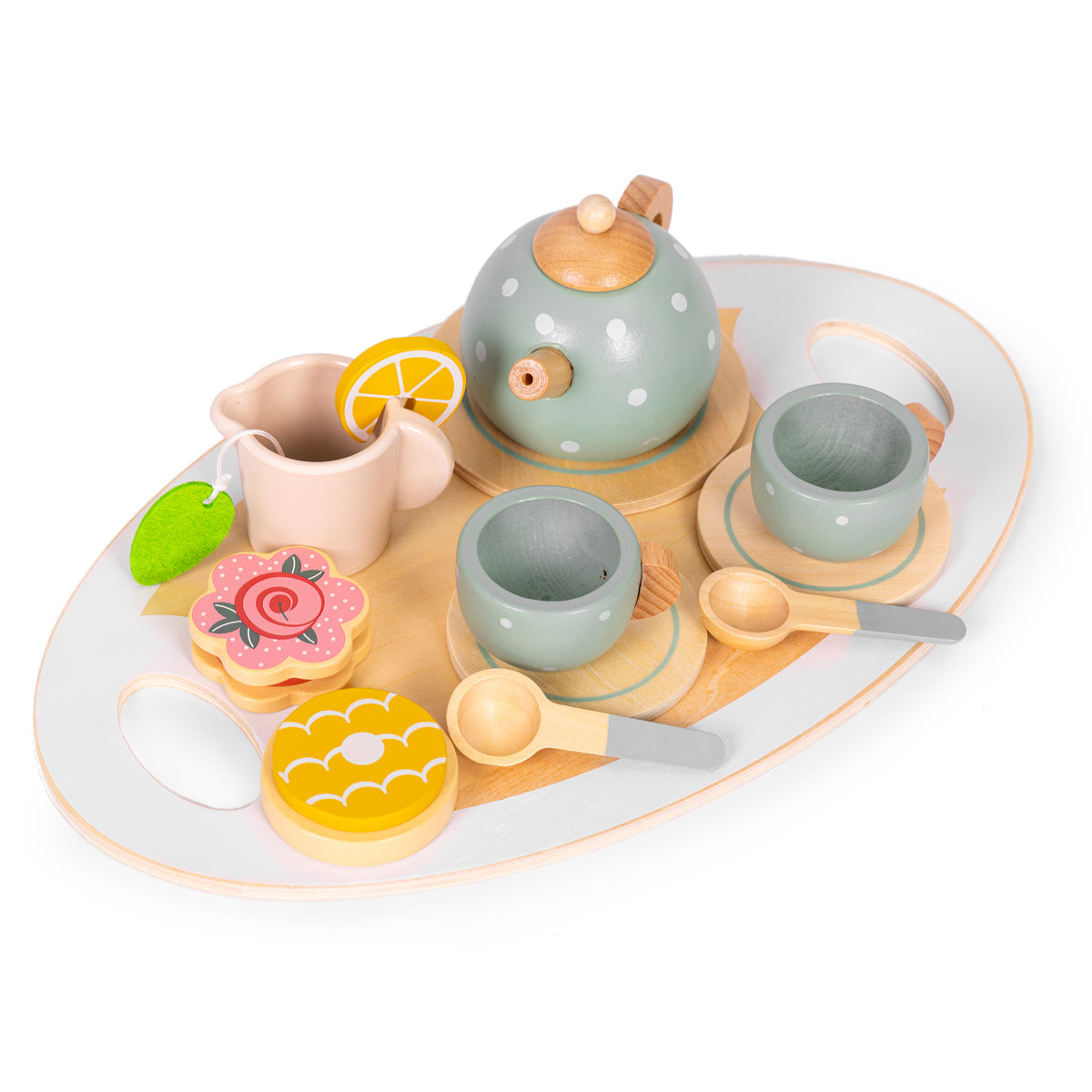 Koka tējas servīze ar tējkannu un tasītēm, 14 gab. | EcoToys