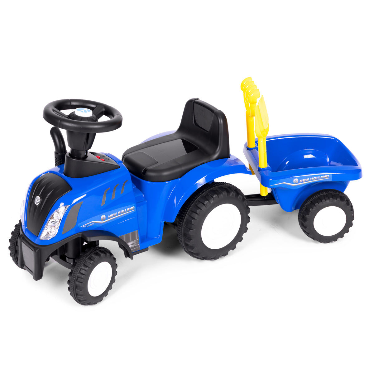 Bērnu stumjamais traktors New Holland ar piekabi, interaktīvu stūri un skaņām, zils | EcoToys
