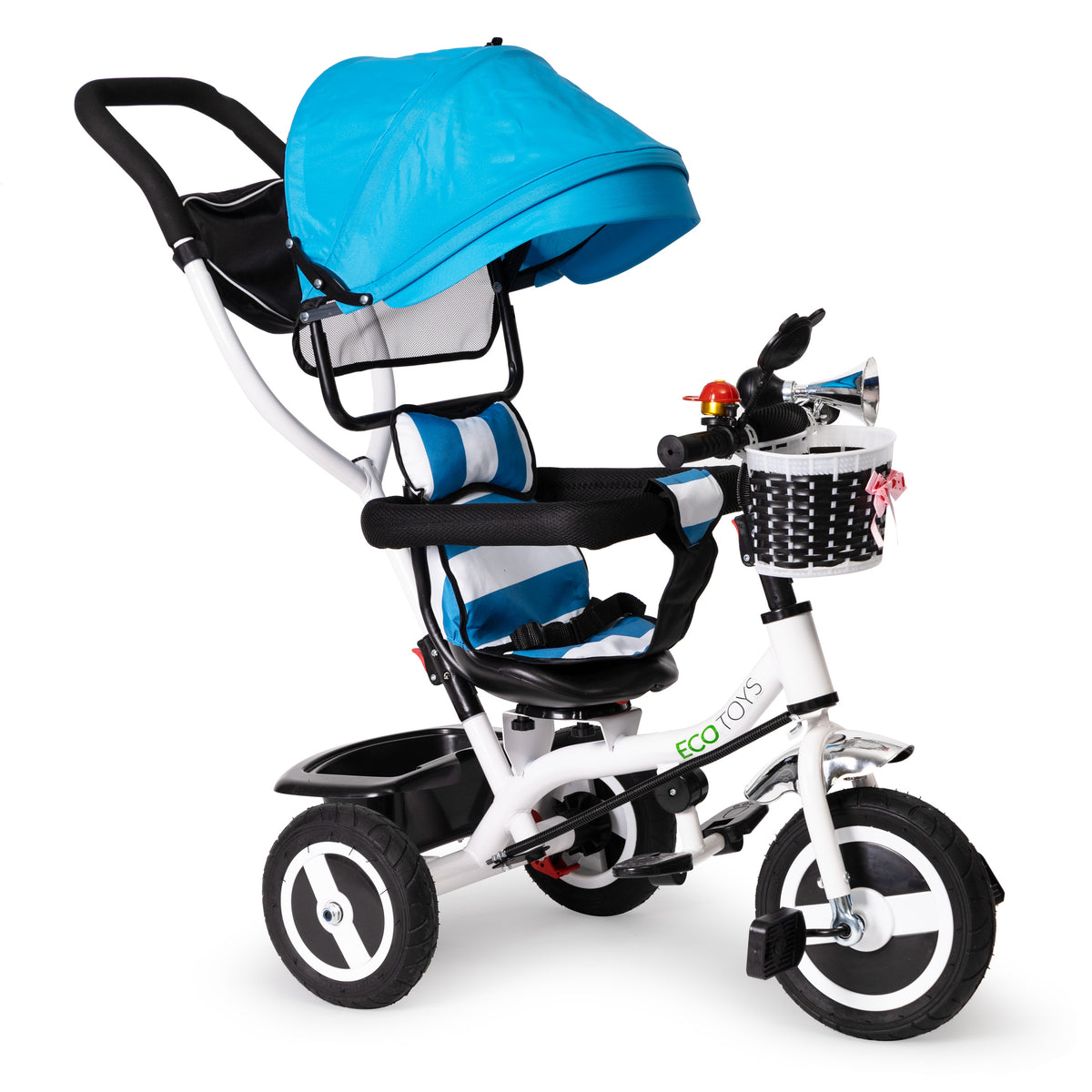 Trīsritenis ar jumtiņu un gumijas riteņiem, zils | EcoToys