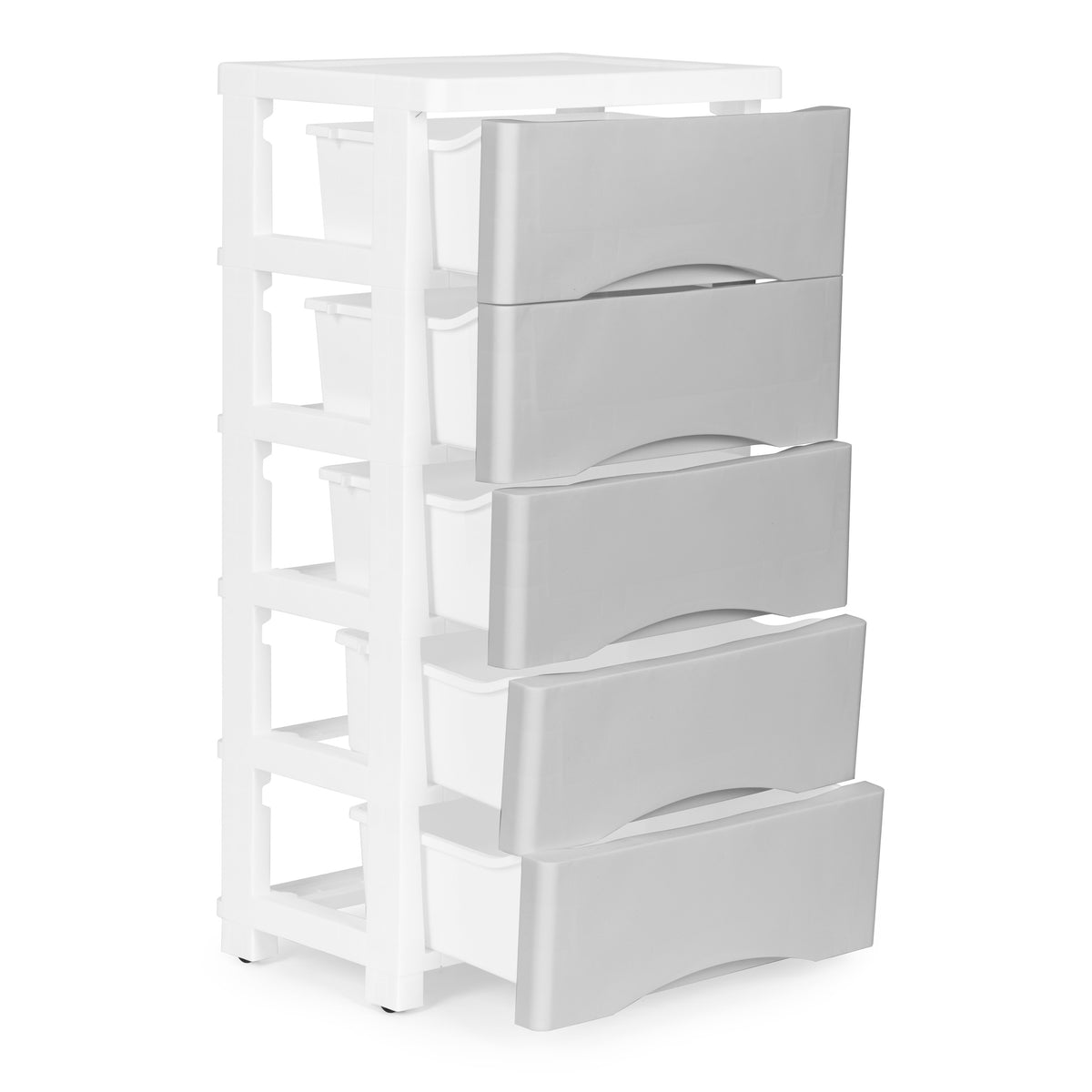 Plaukts ar 5 izvelkamām atvilktnēm uz ritenīšiem, pelēks ModernHome | EcoToys