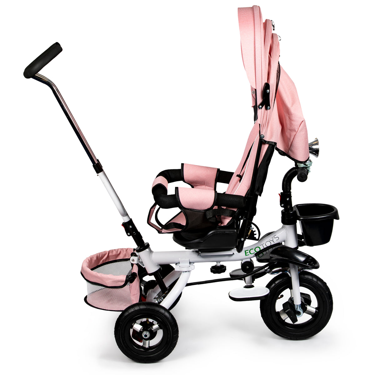 Trīsritenis ar 360° grozāmu sēdekli un jumtiņu Deluxe, rozā | EcoToys