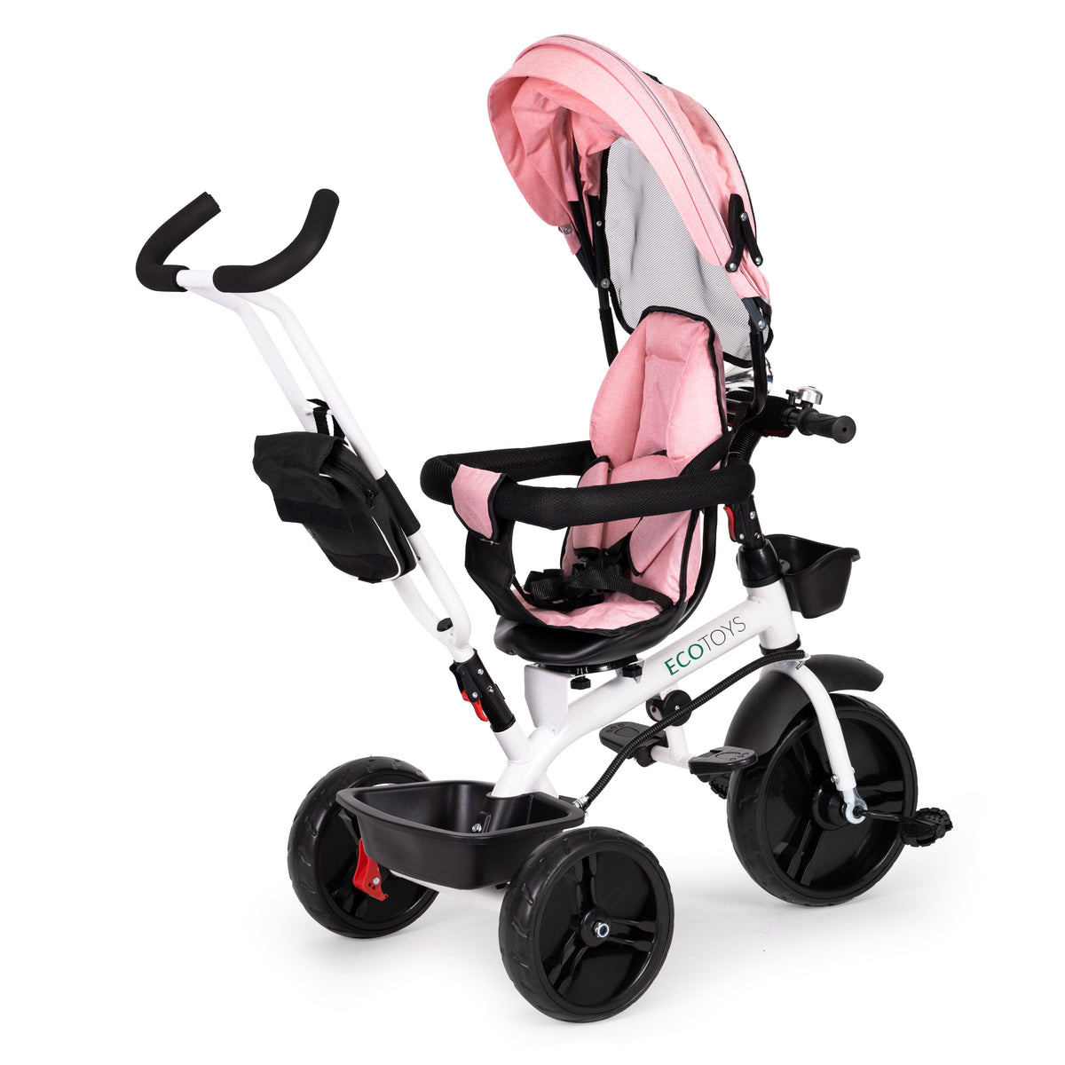 Trīsritenis – ratiņi ar 360° grozāmu sēdekli, rozā | EcoToys