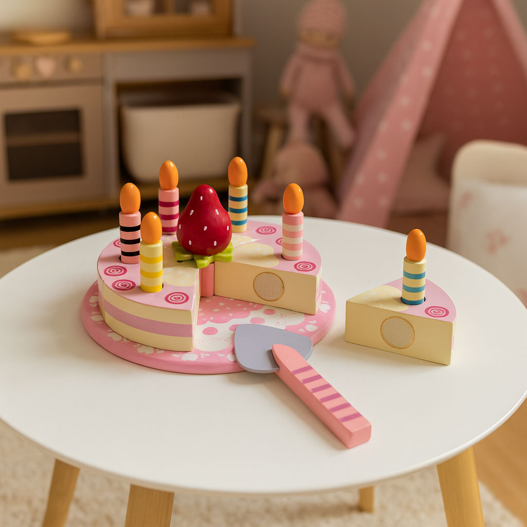 Koka torte ar līplenti, svecītēm un zemenēm, 15 gab. | EcoToys