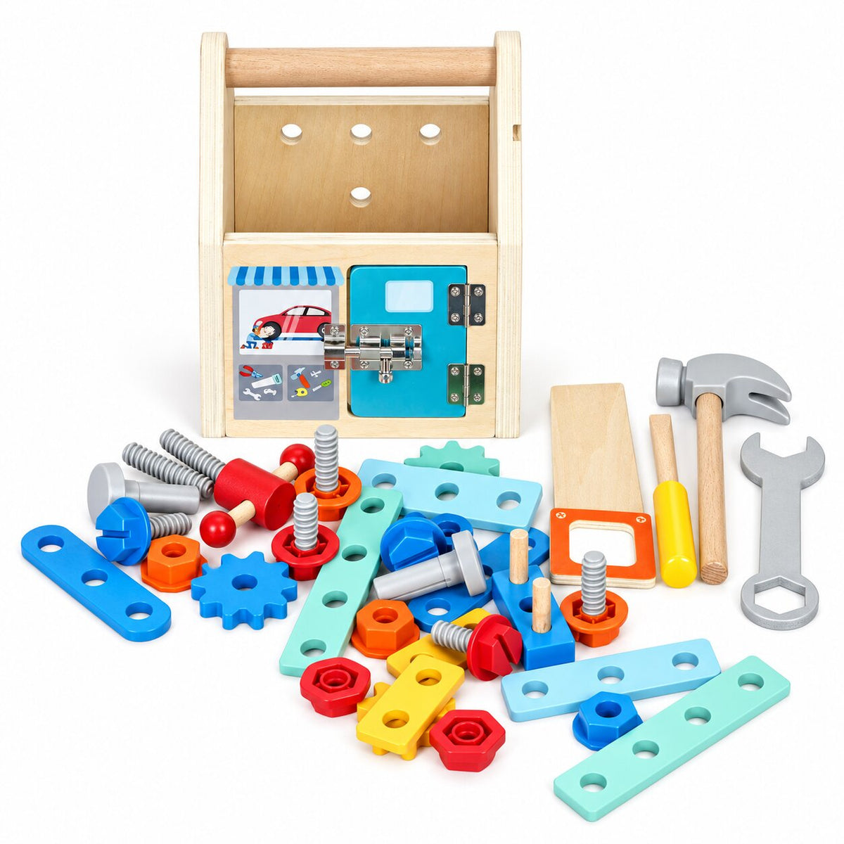 Koka instrumentu mājiņa DIY ar āmuru un skrūvēm, 32 gab. | EcoToys