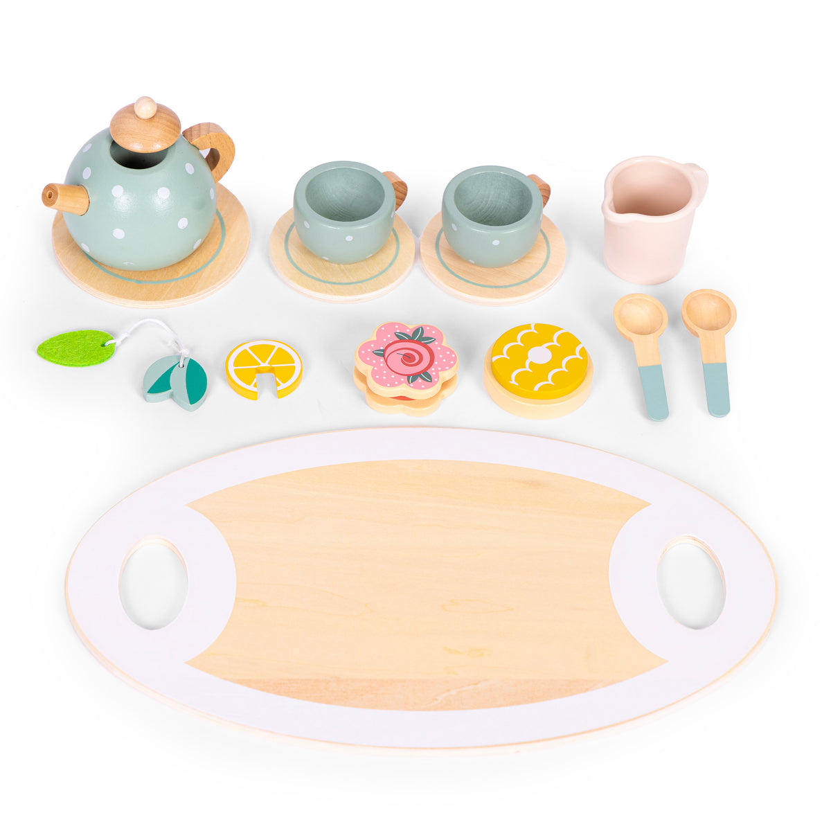 Koka tējas servīze ar tējkannu un tasītēm, 14 gab. | EcoToys