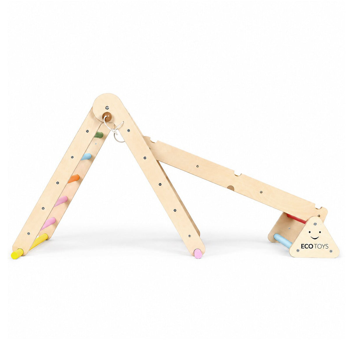 Koka Montessori kāpelēšanas komplekts ar kāpnēm un līdzsvara baļķi “LUNA” | EcoToys