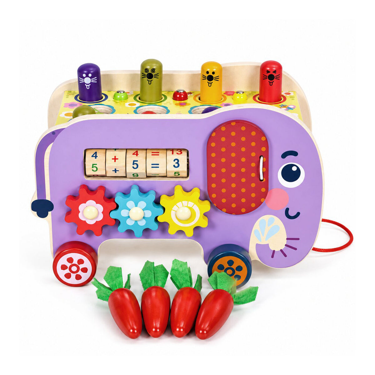 Koka aktivitāšu kubs 8in1 “Zilonis” – staigulis, šķirotājs, ksilofons, makšķerēšana | EcoToys