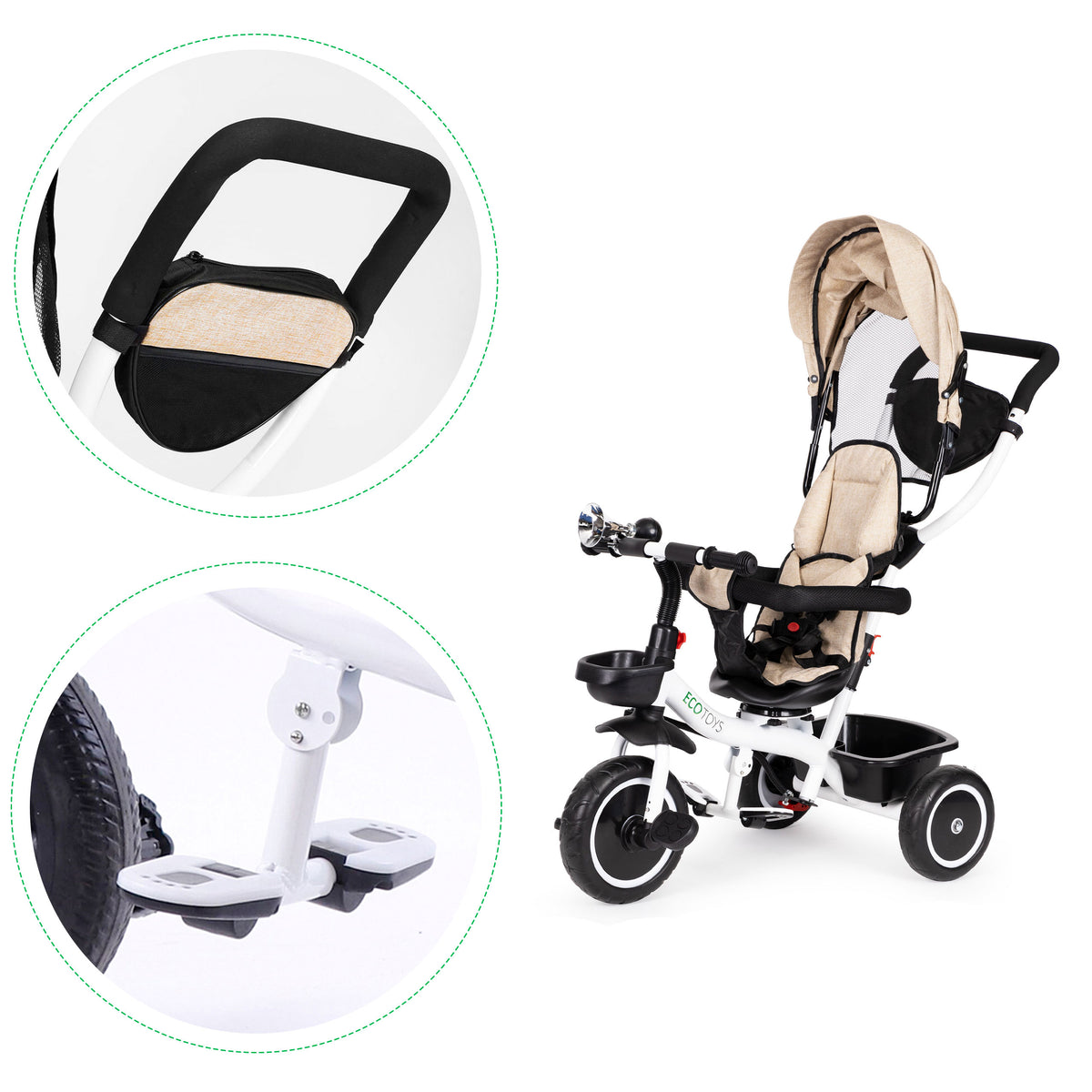 Trīsritenis ar 360° grozāmu sēdekli, bēšs | EcoToys
