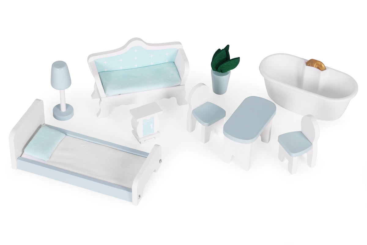 Leļļu māja “Alice” – 3 stāvi, 4 istabas, 9 mēbeles | EcoToys