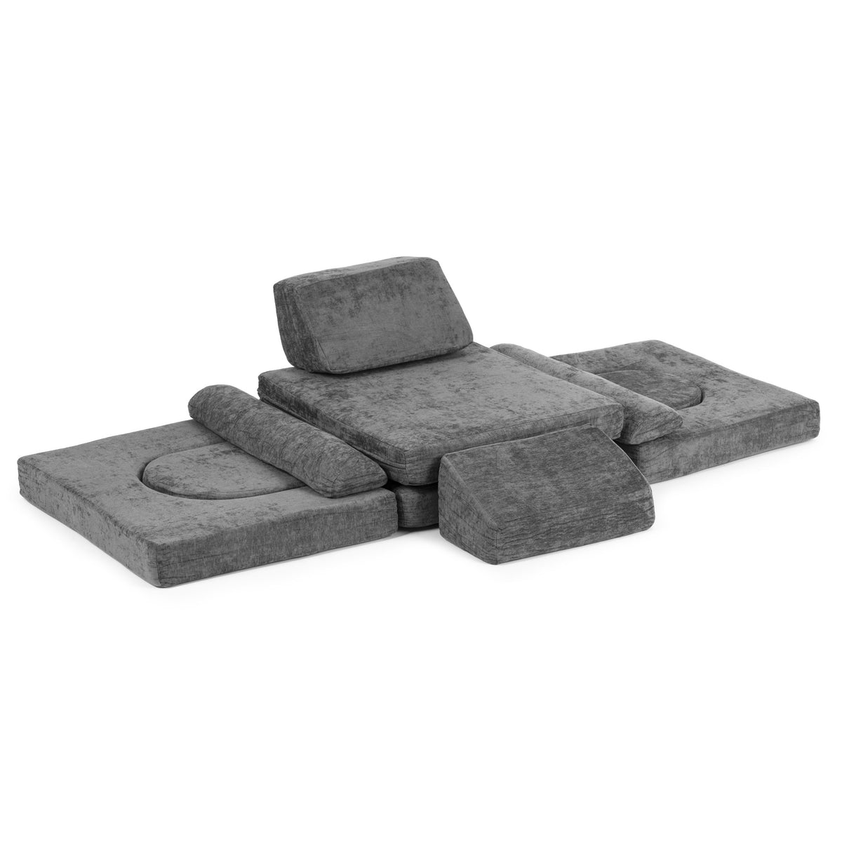 Liels saliekams modulārs divvietīgs bērnu dīvāns DIY, 10 mīksti spilveni, šenila, pelēks | EcoToys