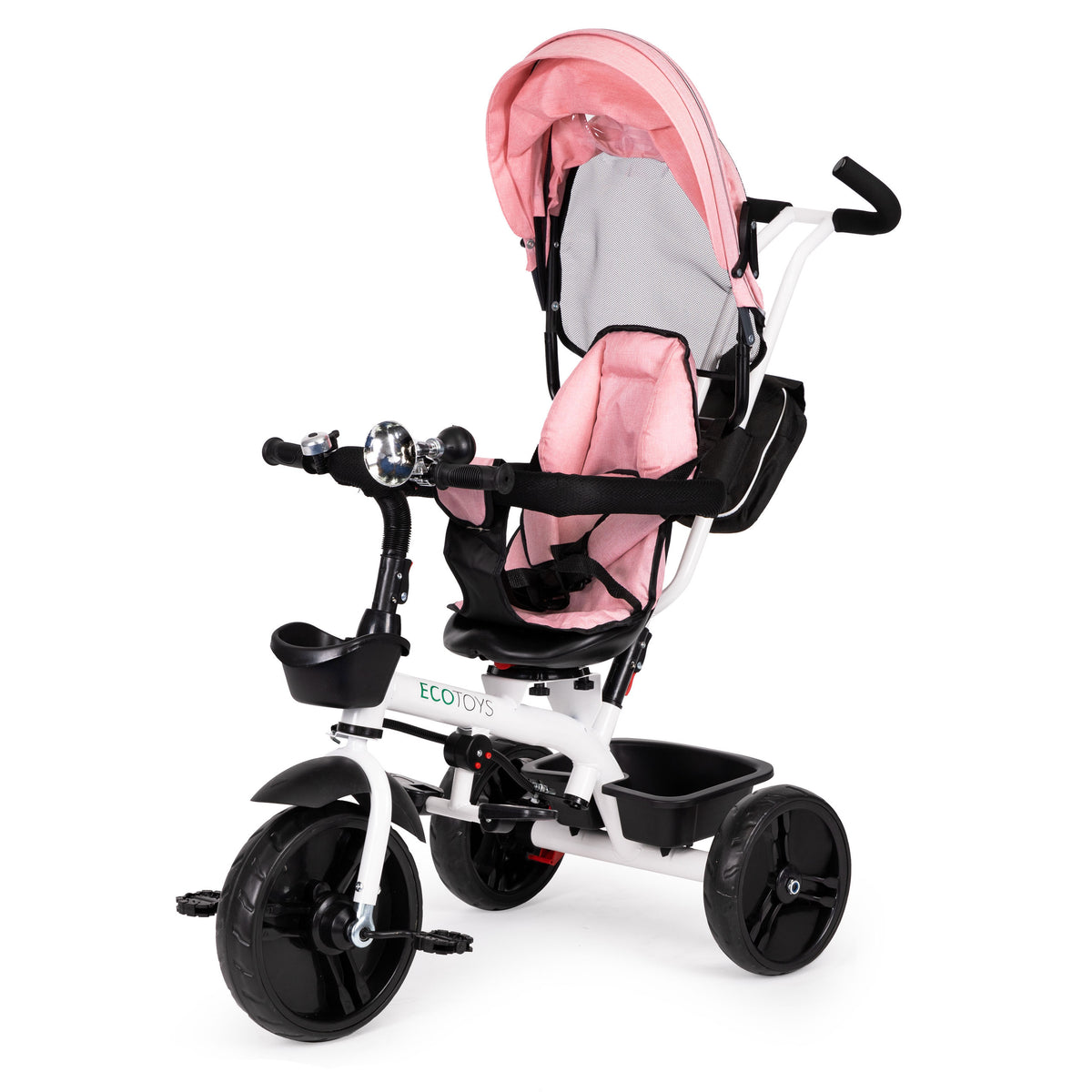 Trīsritenis – ratiņi ar 360° grozāmu sēdekli, rozā | EcoToys