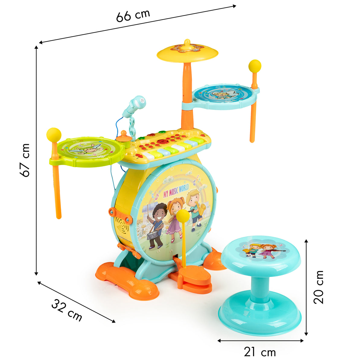 Bungu komplekts ar sintezatoru 2in1, mikrofons, karaoke, MP3, LED | EcoToys