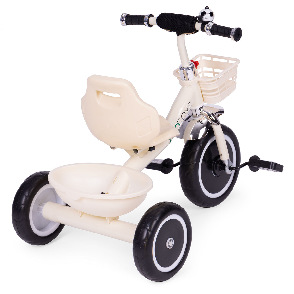Trīsritenis ar neslīdošiem rokturiem, zvaniņu un groziņu, bēšs | EcoToys