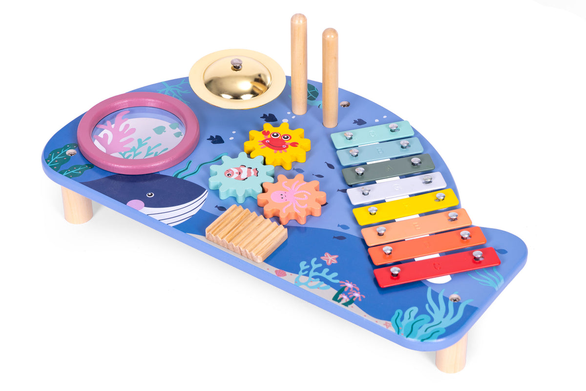 Mūzikas galdiņš ar ksilofonu, šķīvi, tamburīnu un grabuli “Jūra” | EcoToys