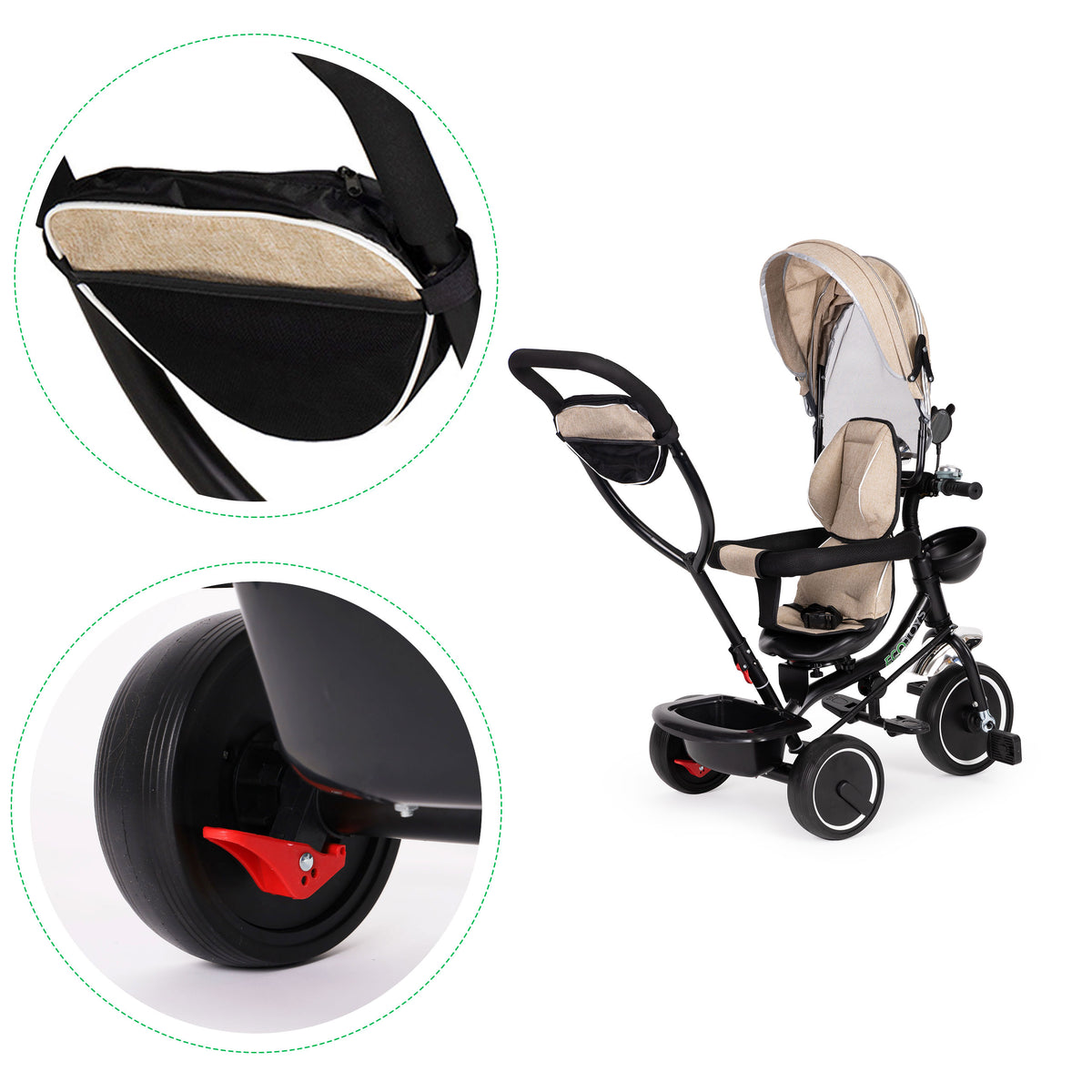 Trīsritenis ar grozāmu sēdekli un jumtiņu, bēšs | EcoToys
