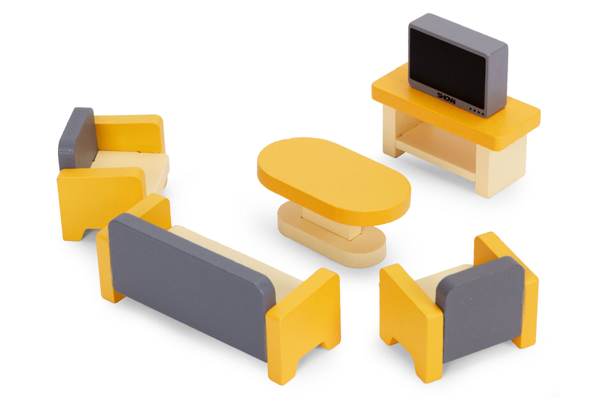Koka leļļu mājas mēbeļu un piederumu komplekts, 30 gab. | EcoToys