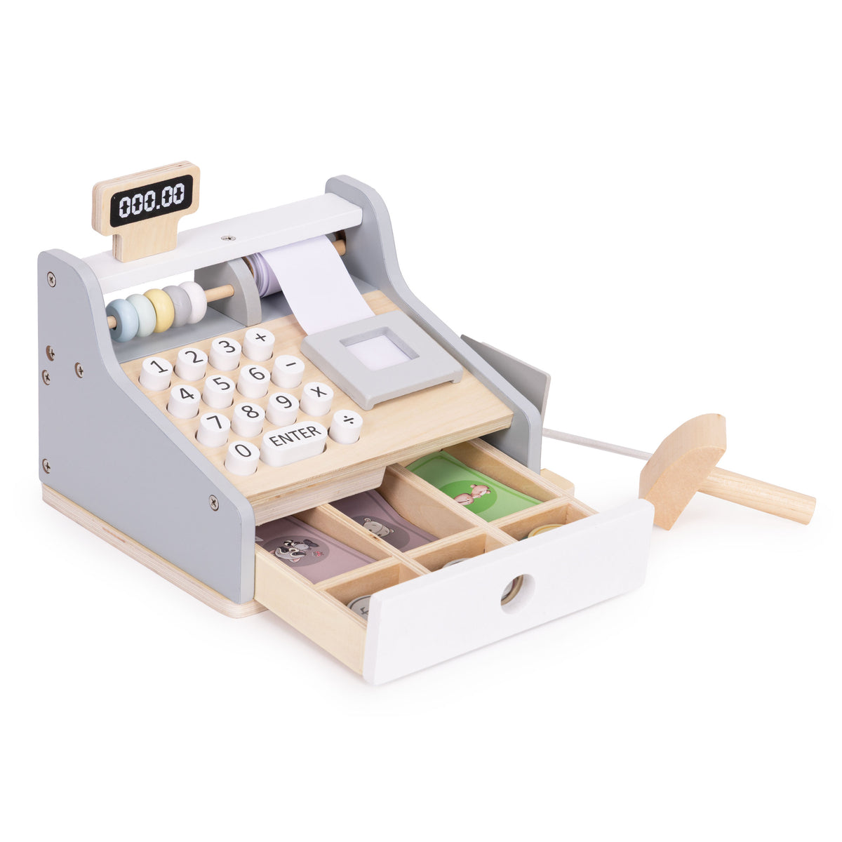 Koka bērnu kases aparāts ar skeneri, banknotēm, monētām un karti | EcoToys